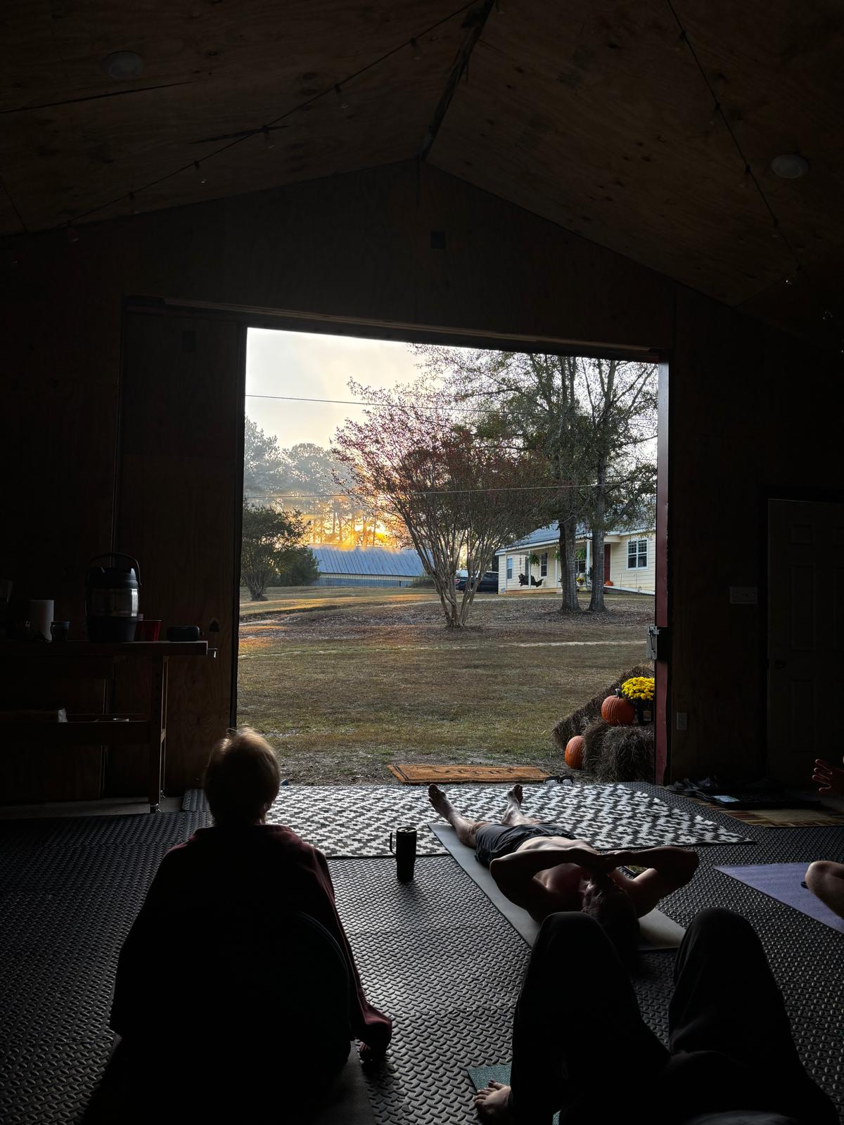 Meditation in the barn doorway at The Pearl
