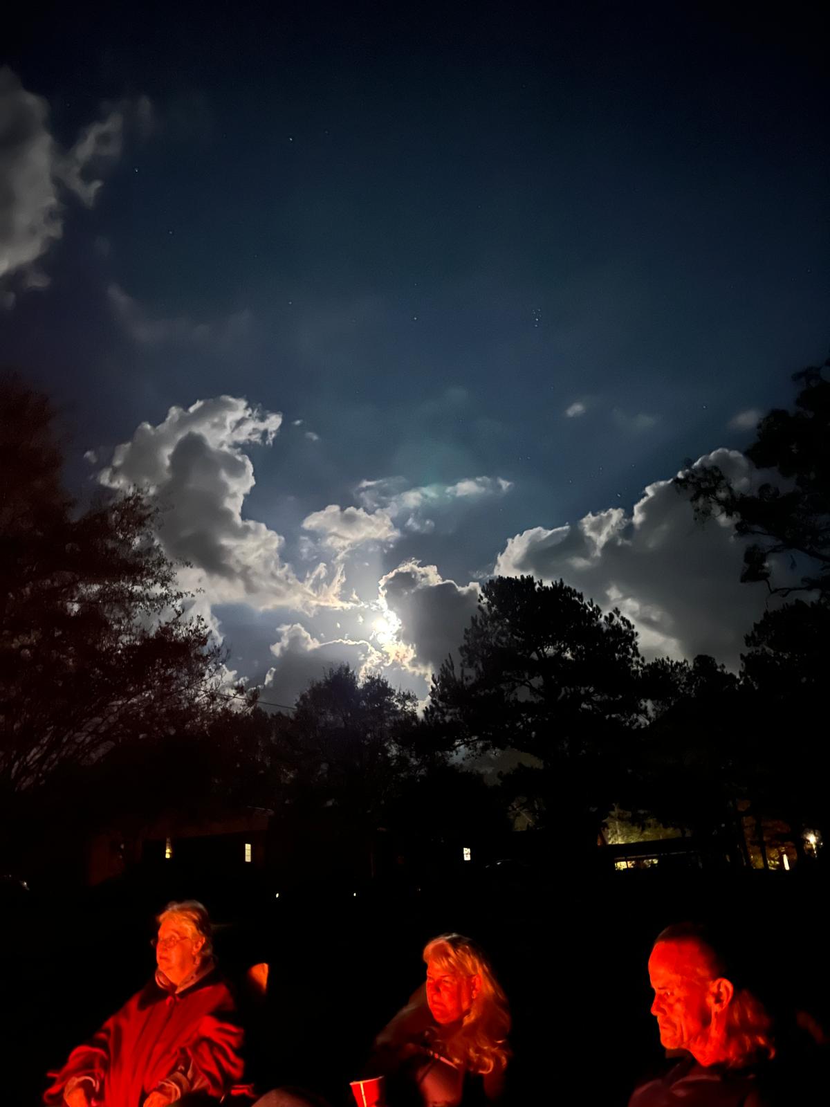 Night sky and firelight at The Pearl